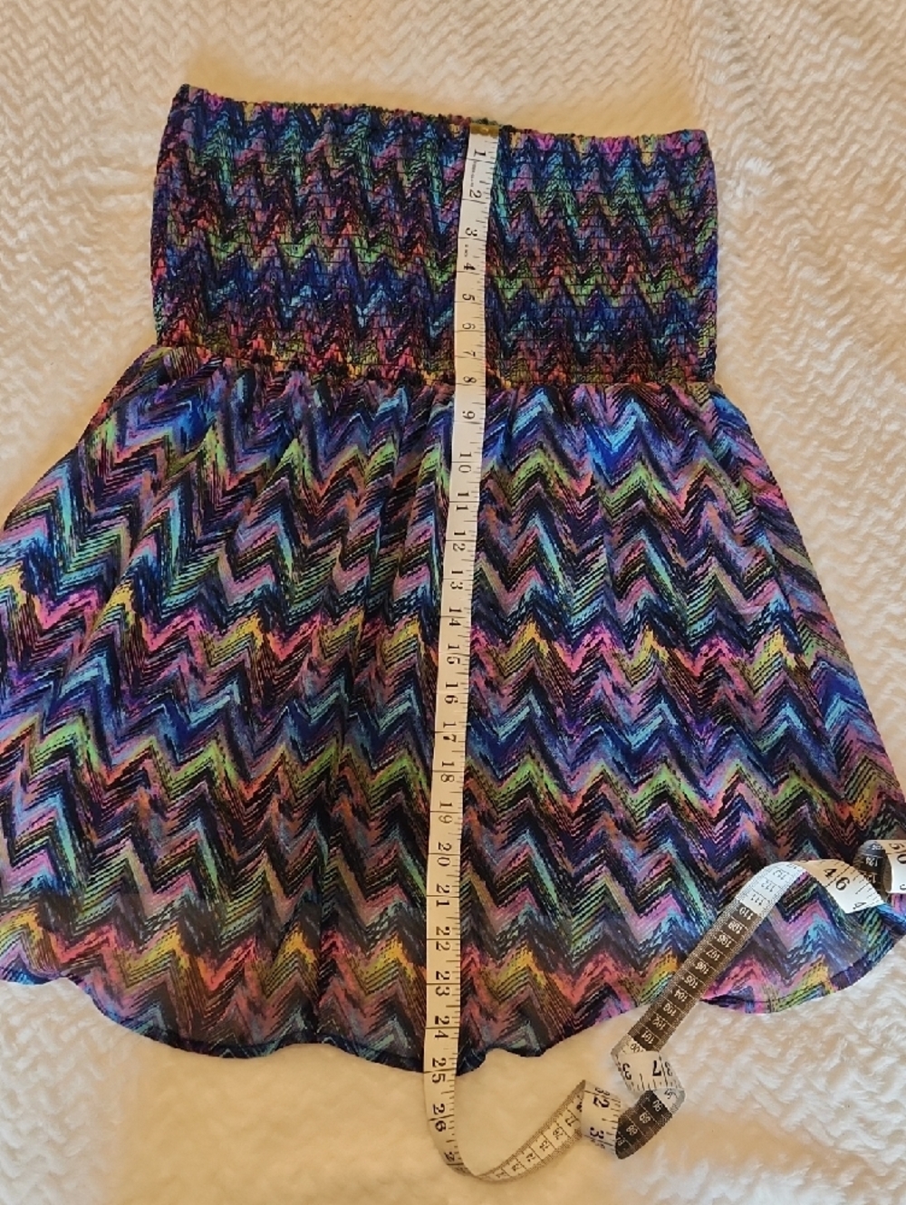 No Boundaries Strapless Smocked Top with Colorful Chevron Pattern - Picture 4 of 4